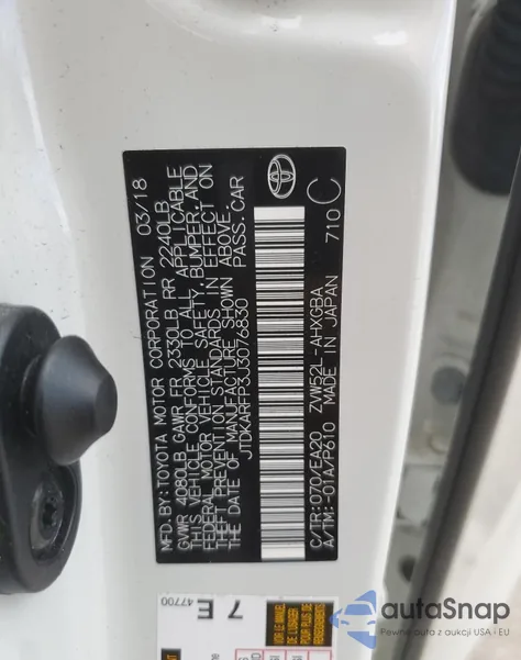 2018 Toyota Prius Prime from USA, damaged, VIN JTDKARFP3J3076830